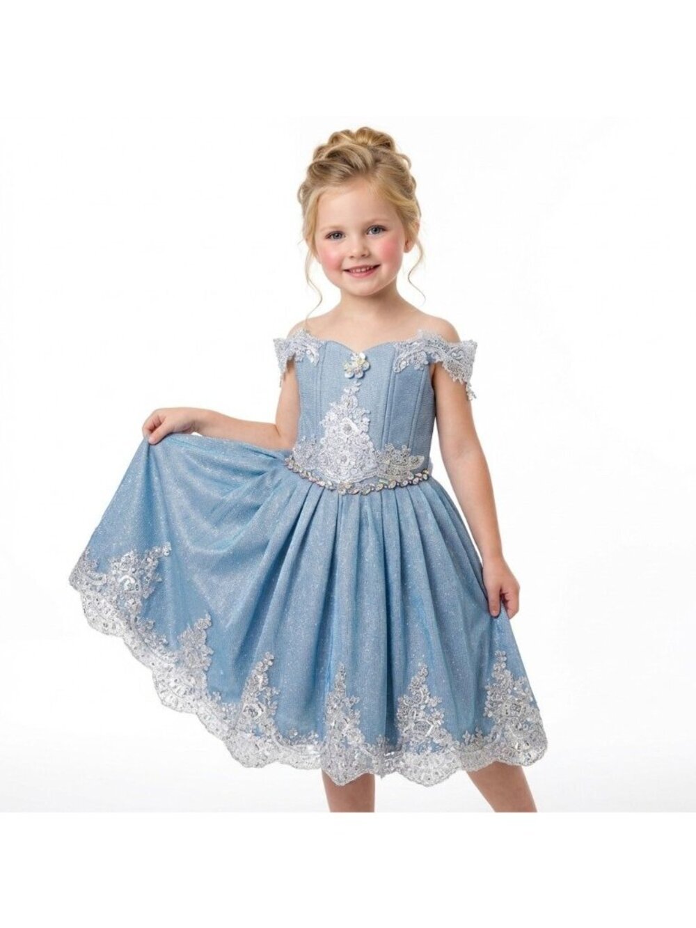 Girls 2-in-1 Blue Princess Dress with Adjustable Corset Back - Picture 5 of 9